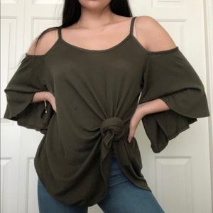 army green shoulder less tunic